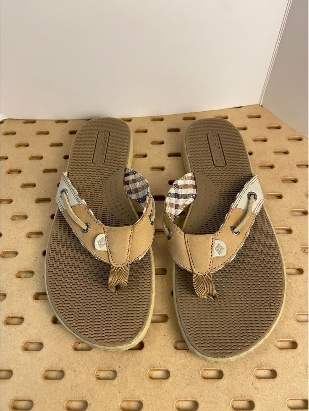Sperry Women's 7.5M Leather Upper Flip Flop Sandals Brown Tan - Picture 1 of 7